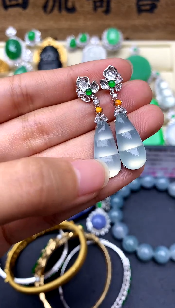 【闪购商品】翡翠耳饰18K金镶嵌405-中国好珍宝