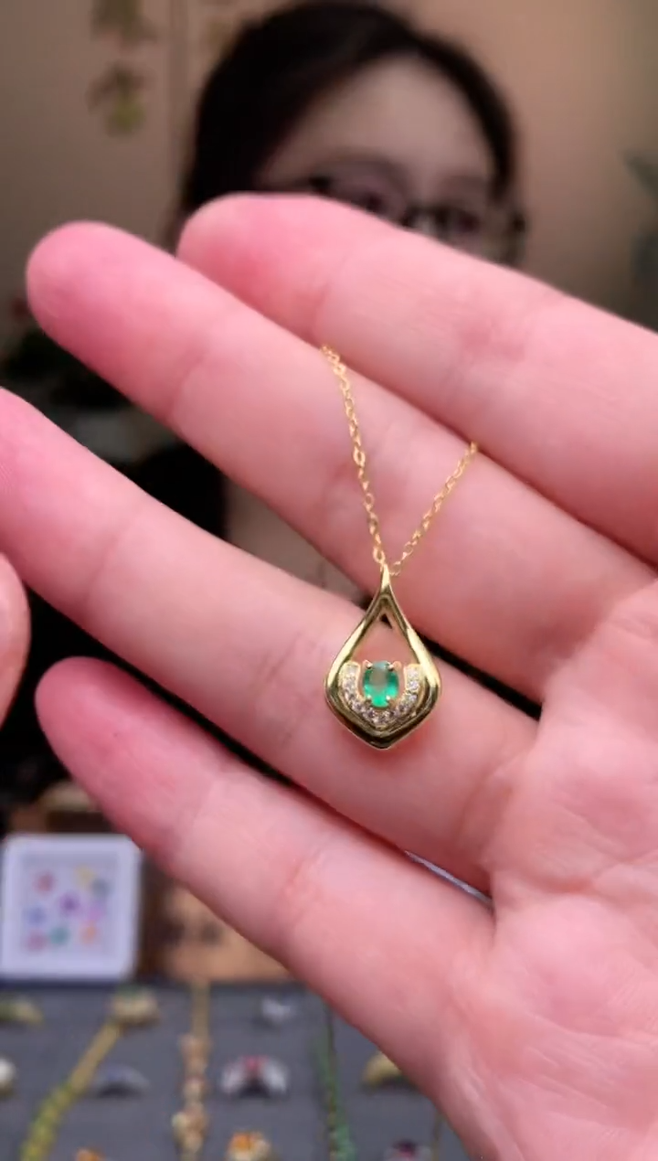 【闪购商品】祖母绿颈饰银S925镶嵌项链