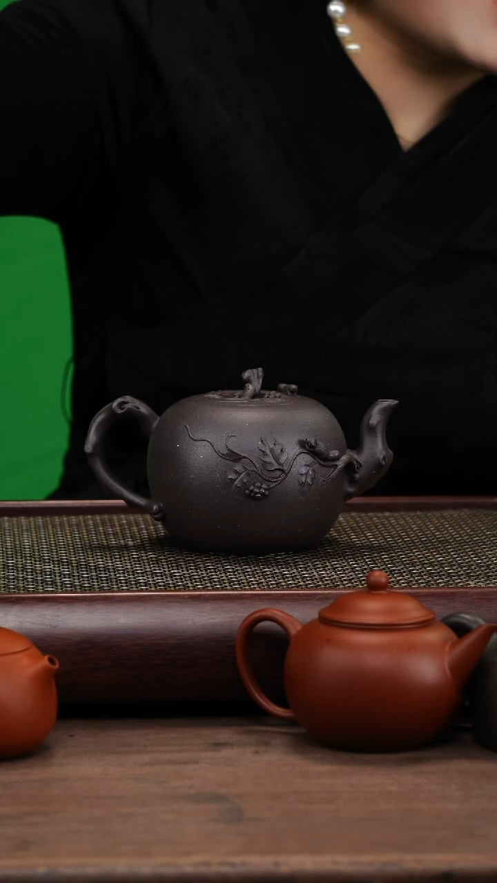 【闪购商品】紫砂茶壶全手工天青泥松鼠葡萄壶