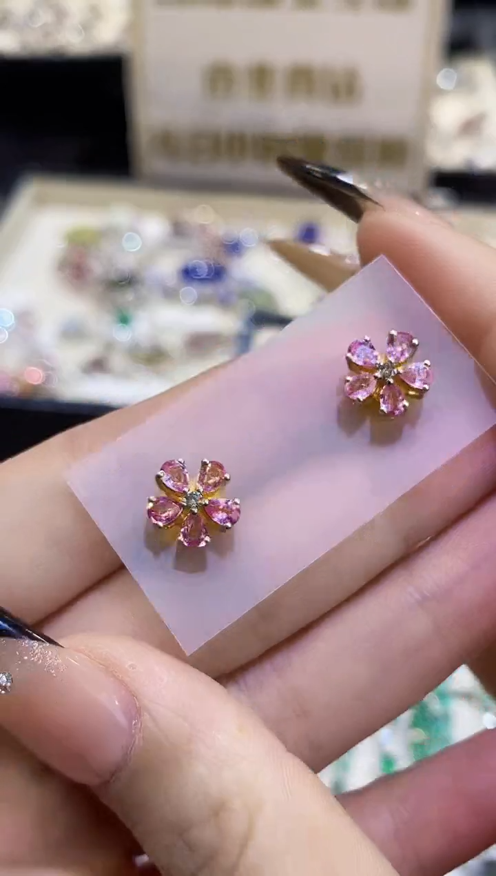 银S925镶嵌耳饰定制碧玺楚楚珠宝中古甄选不退换