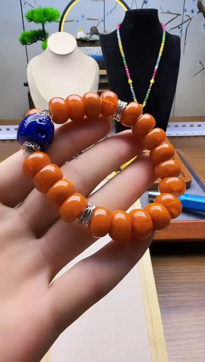 银S925镶嵌蜜蜡手链S213