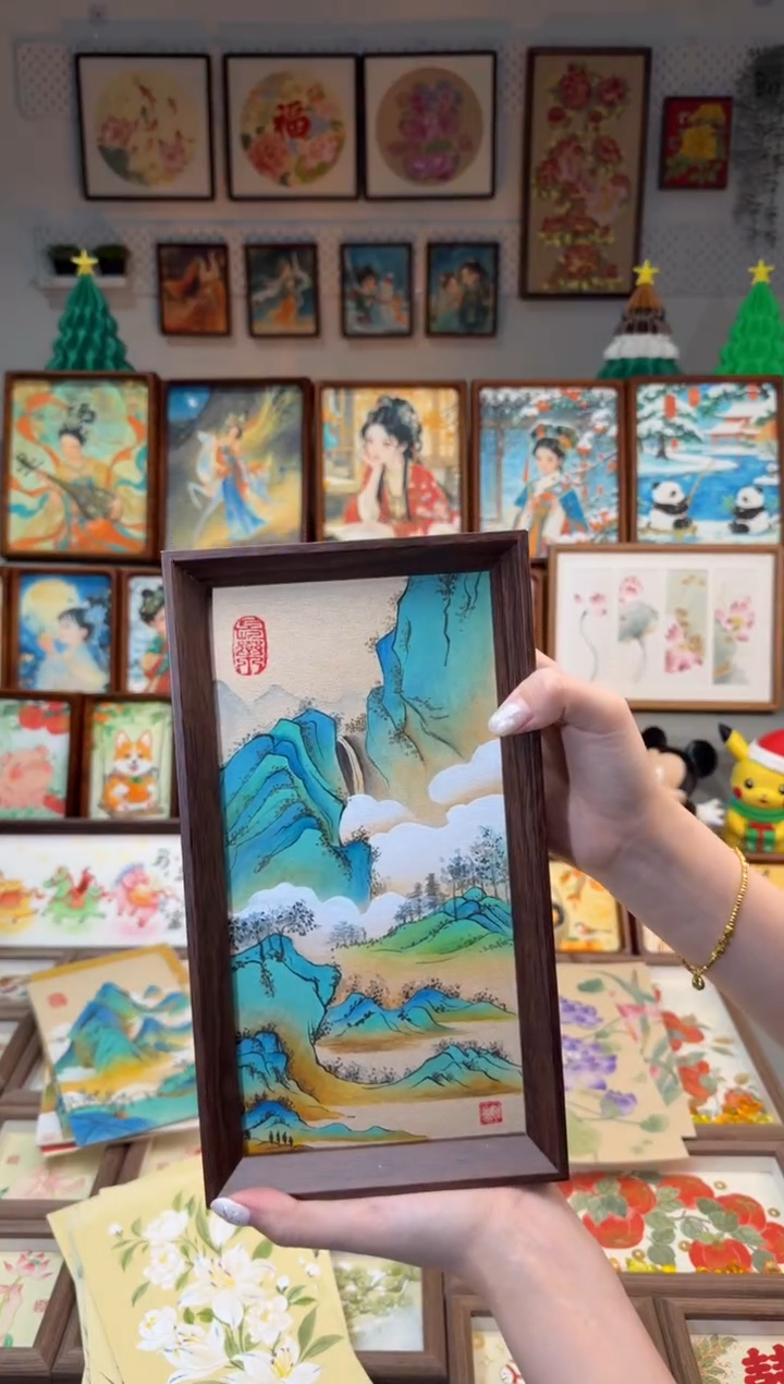 国画青绿山水田园 手绘国画27