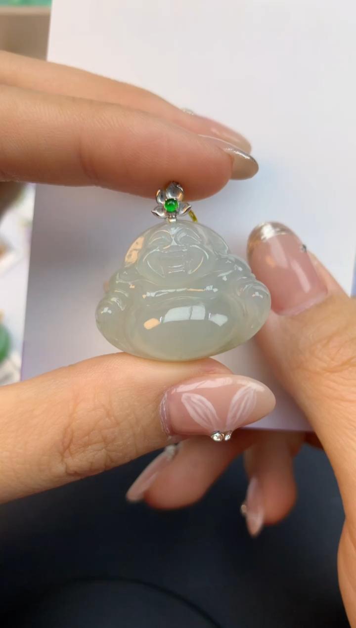 颈饰18K金镶嵌翡翠天然缅甸a货翡翠百元以上9元证书费自理