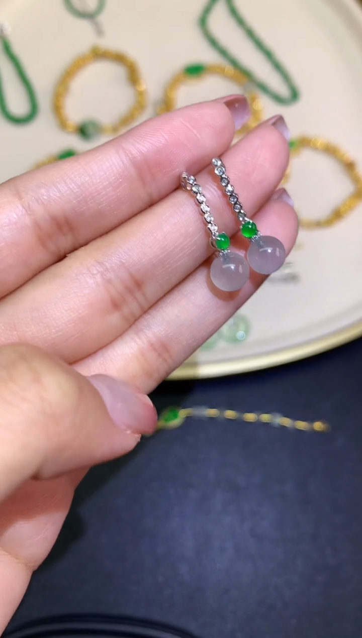 翡翠18K金镶嵌耳饰耳饰A345|3980