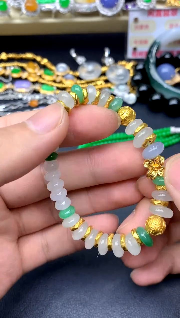 足金镶嵌手串翡翠285 -中国好珍宝