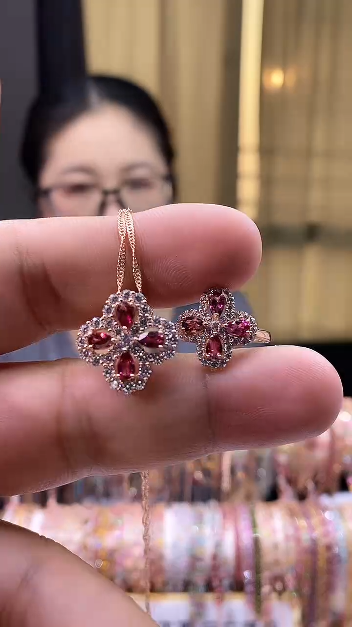 【闪购商品】碧玺套装银S925镶嵌35435435435434