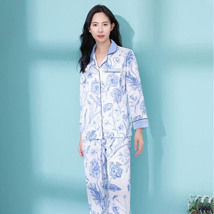 品牌冰丝睡衣女2025新款春秋季中式长袖长裤全棉家居服套装
