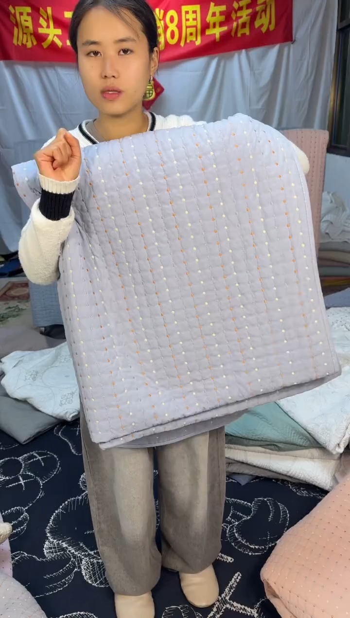 棉纯棉灰蓝米粒秀230*250三件套