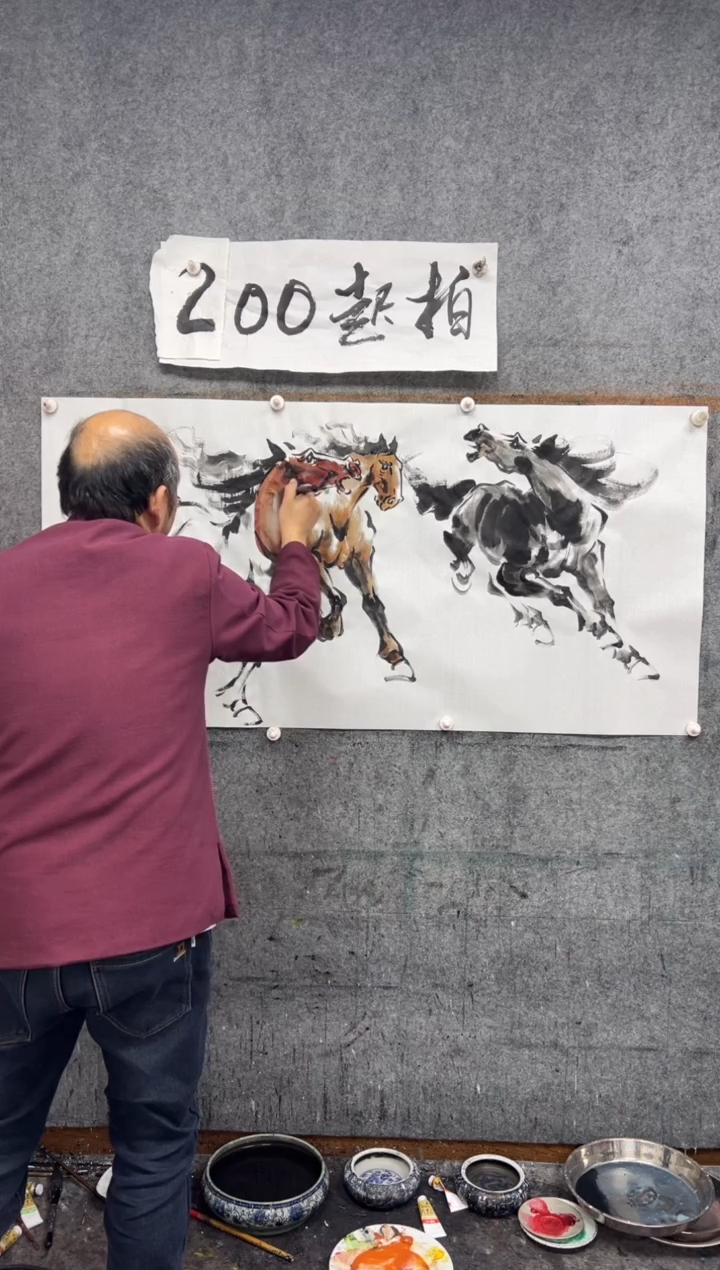 【闪购商品】国画三骏雄风  带收藏证书