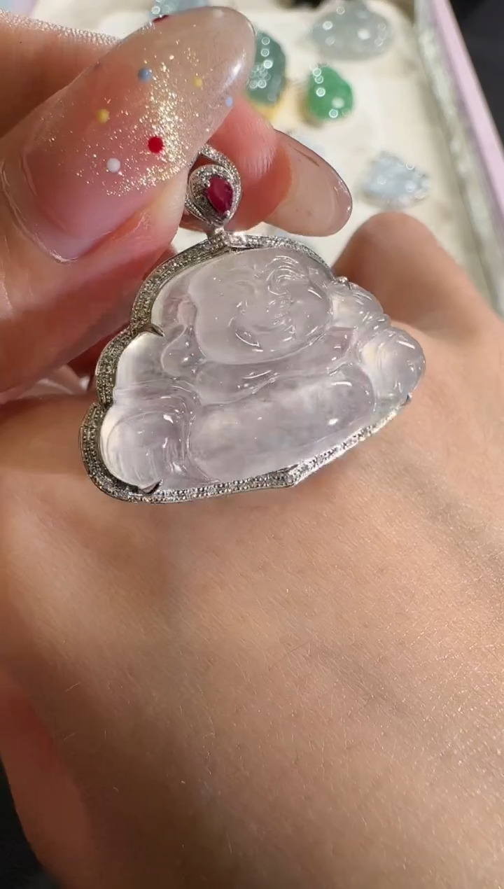 【闪购商品】翡翠吊坠(不含链)18K金镶嵌【源头工厂】宝石钻石镶嵌