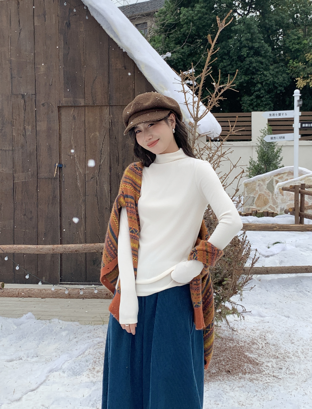 【万能打底】半高领桑蚕丝发热罗纹加绒打底衫S54W2088T