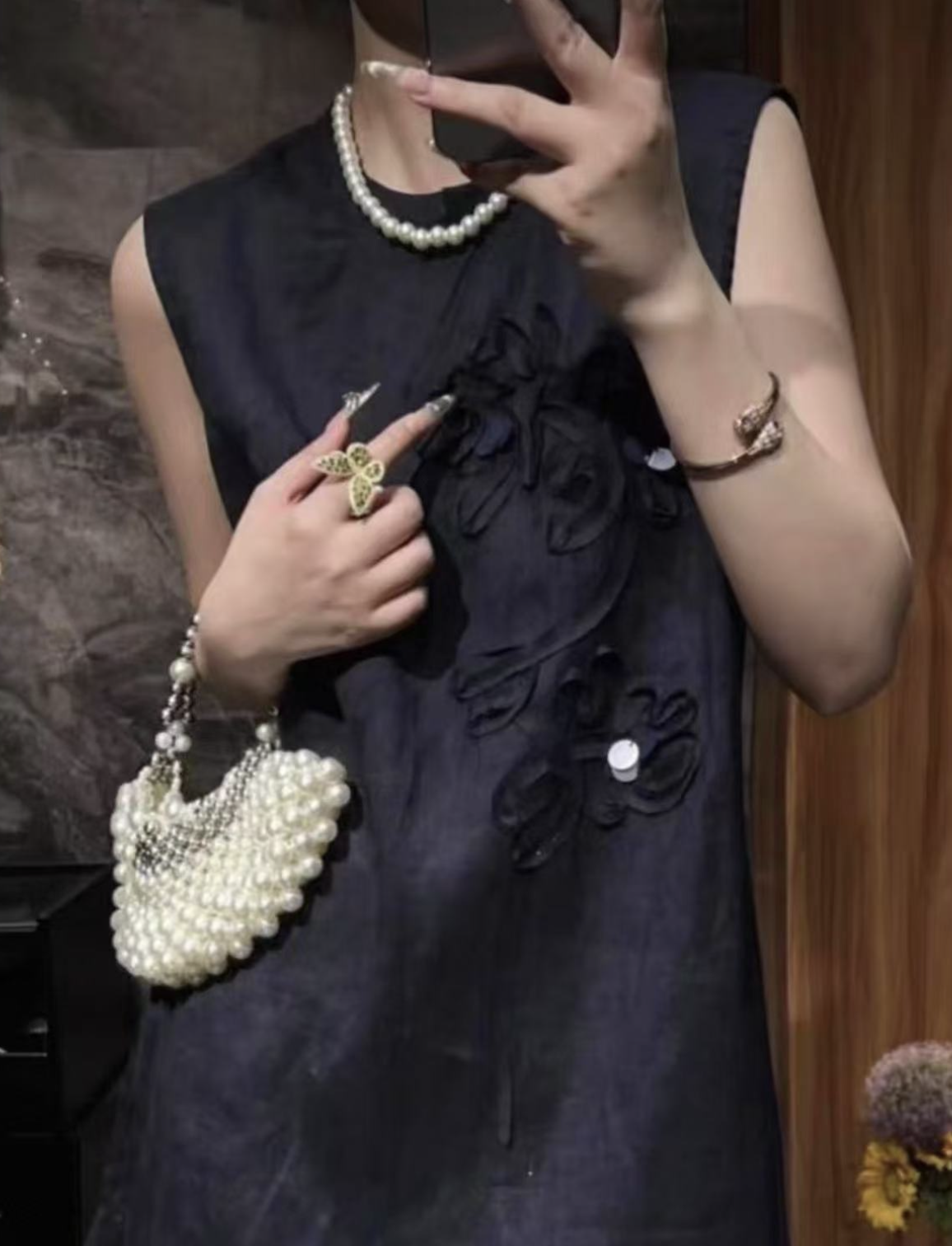 【GFHG专属】花朵无袖夏季中长款宽松型衬衫提花绣花