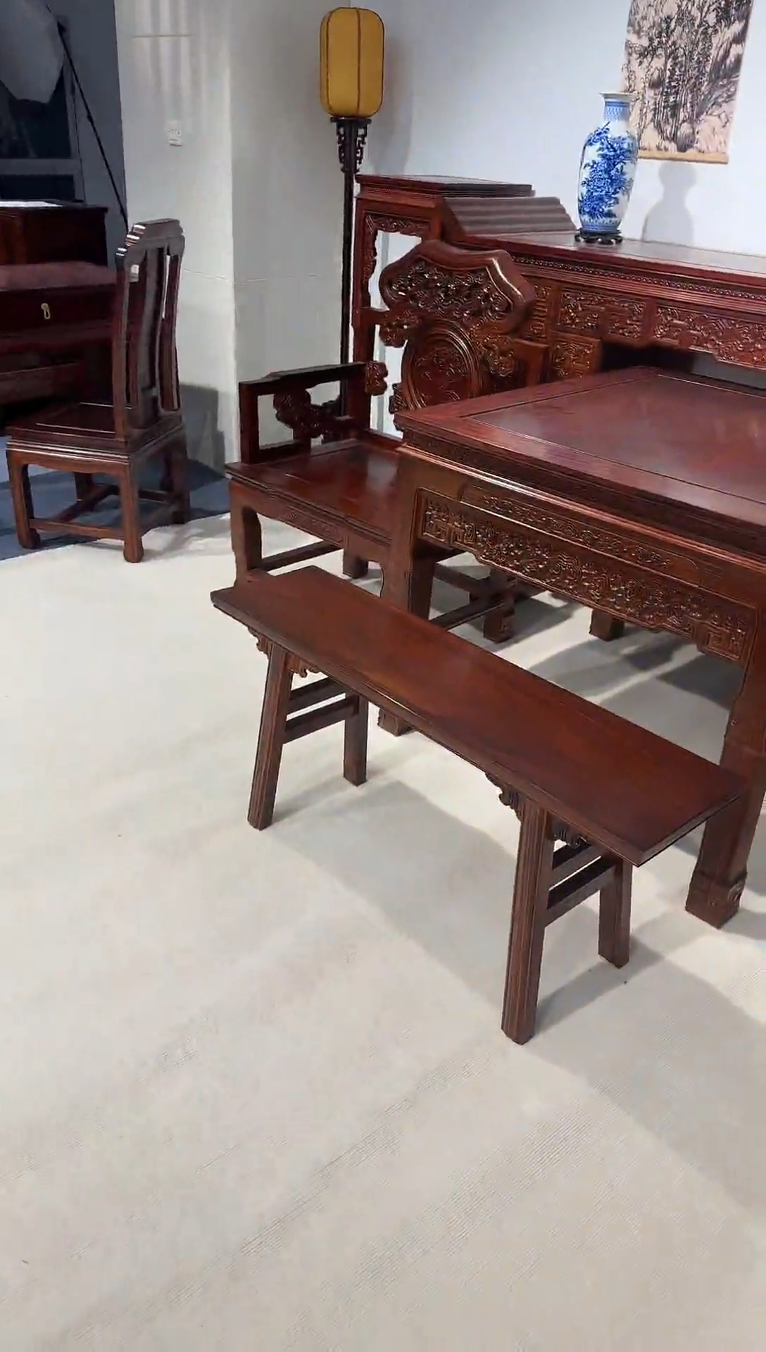 黑酸枝木类书柜五*条凳2条