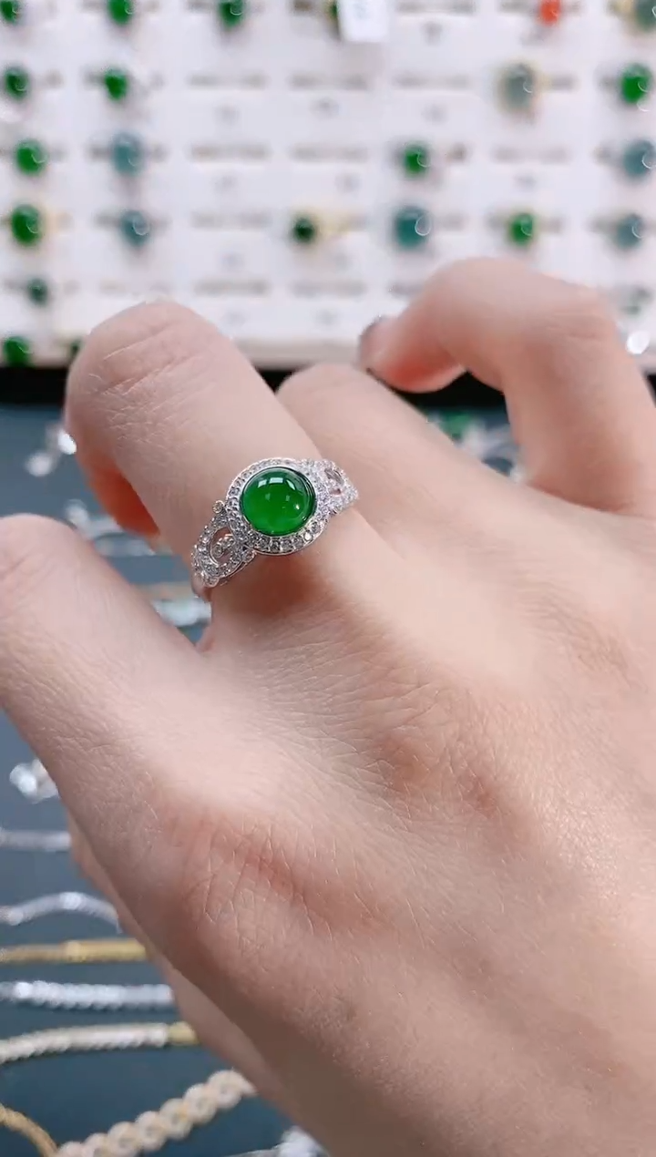 【闪购商品】翡翠戒指银S925镶嵌天然翡翠