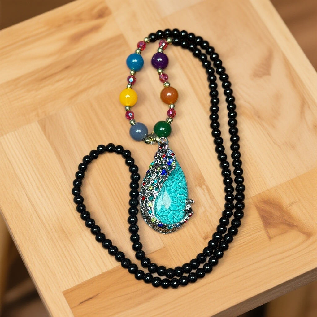 S1683 -琉璃6mm孔雀款式多圈挂脖毛衣链