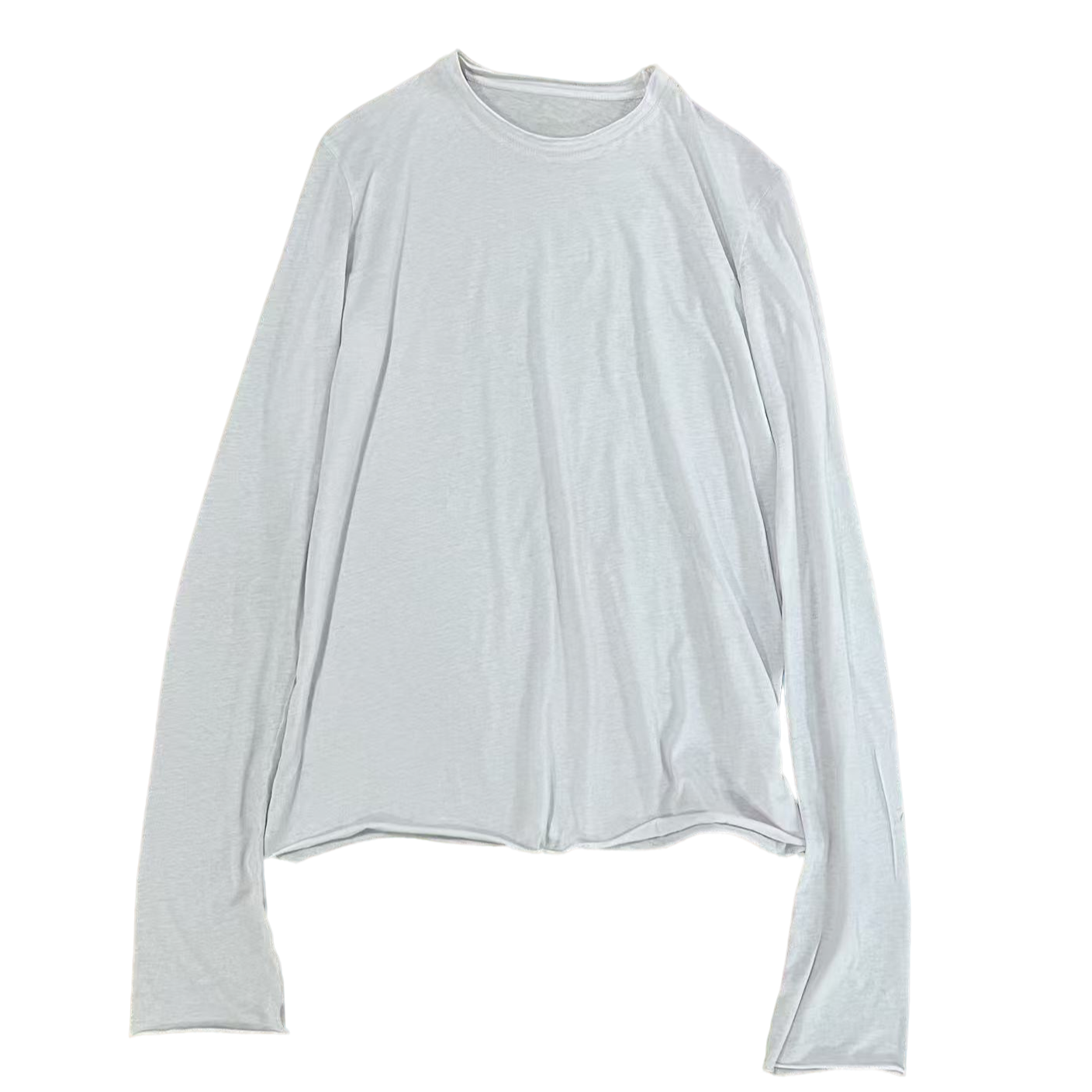 一半---卷边毛边小版型长袖T恤2510211