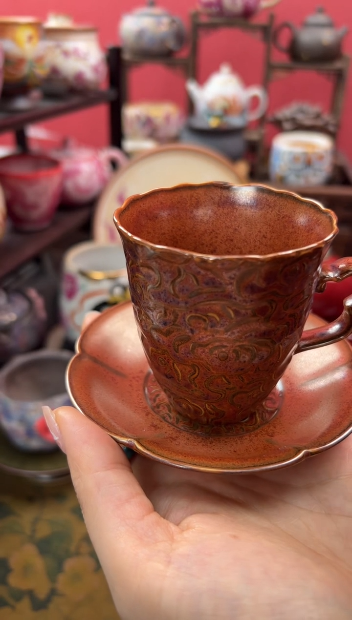 【闪购商品】红金釉祥云咖啡杯套杯