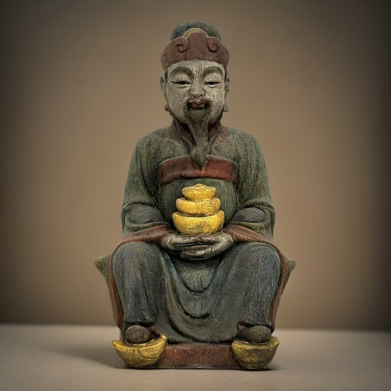 木雕彩绘财神摆件  皮壳沧桑完美
