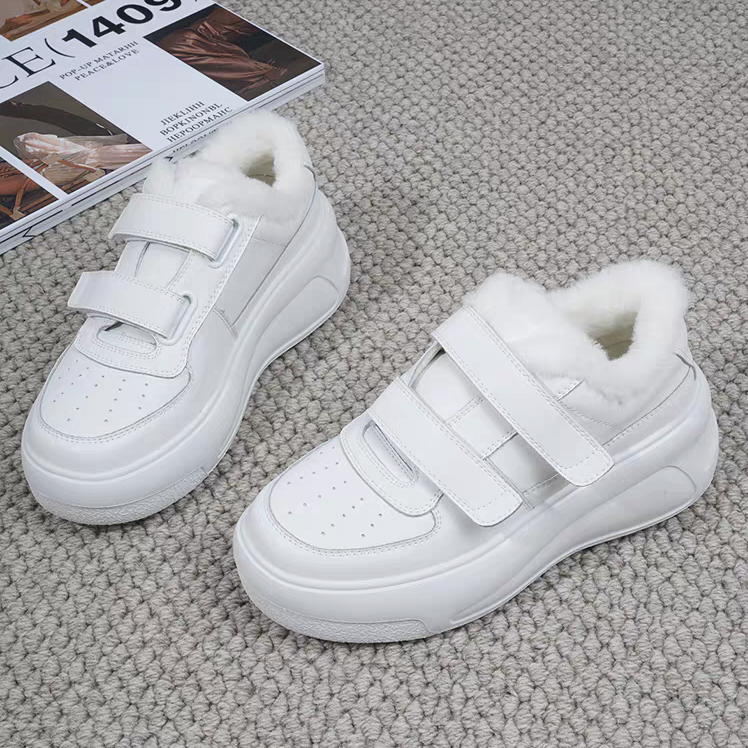 【朵儿】898-67新款板鞋牛皮女鞋圆头魔术贴厚底增高加绒休闲鞋