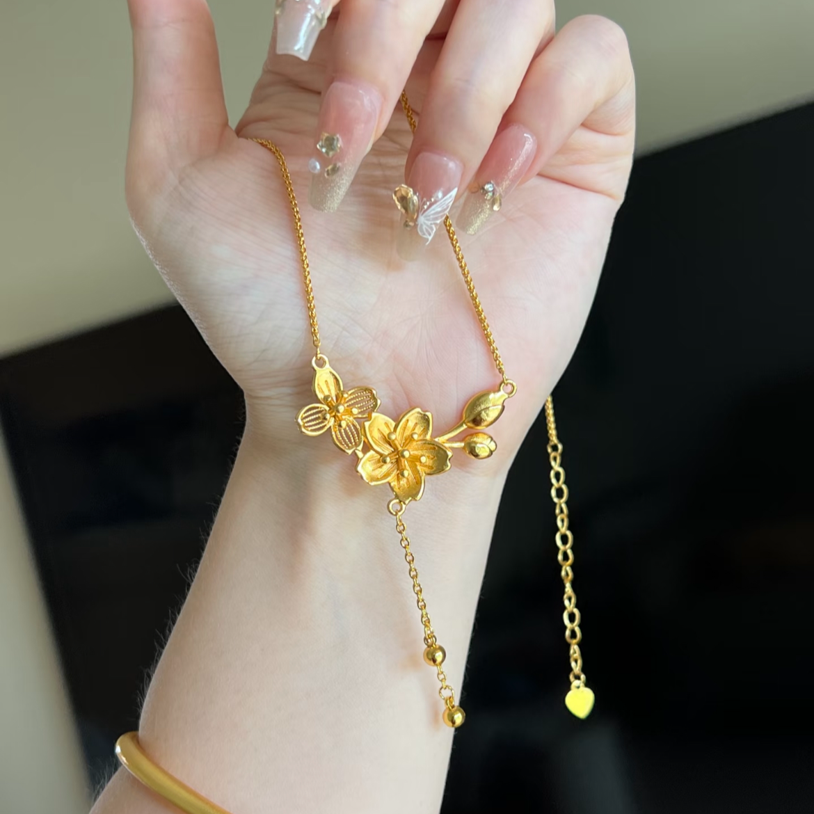 铜合金吊坠 轻奢三生花莲蓬流苏吊坠项链时尚气质百搭潮流锁骨链