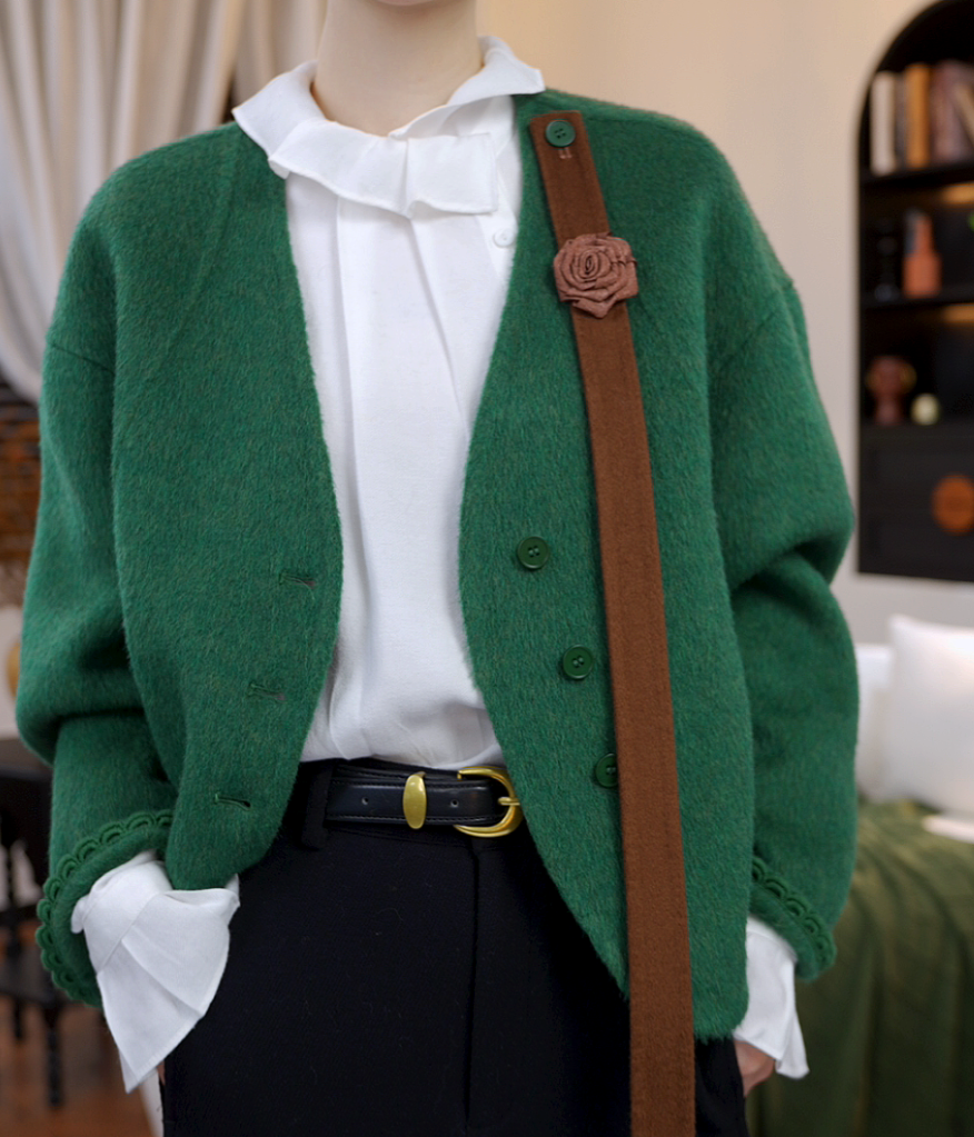 【橙蜜客】苍碧凝烟 立体玫瑰装饰小众毛呢短款大衣外套2554D000512