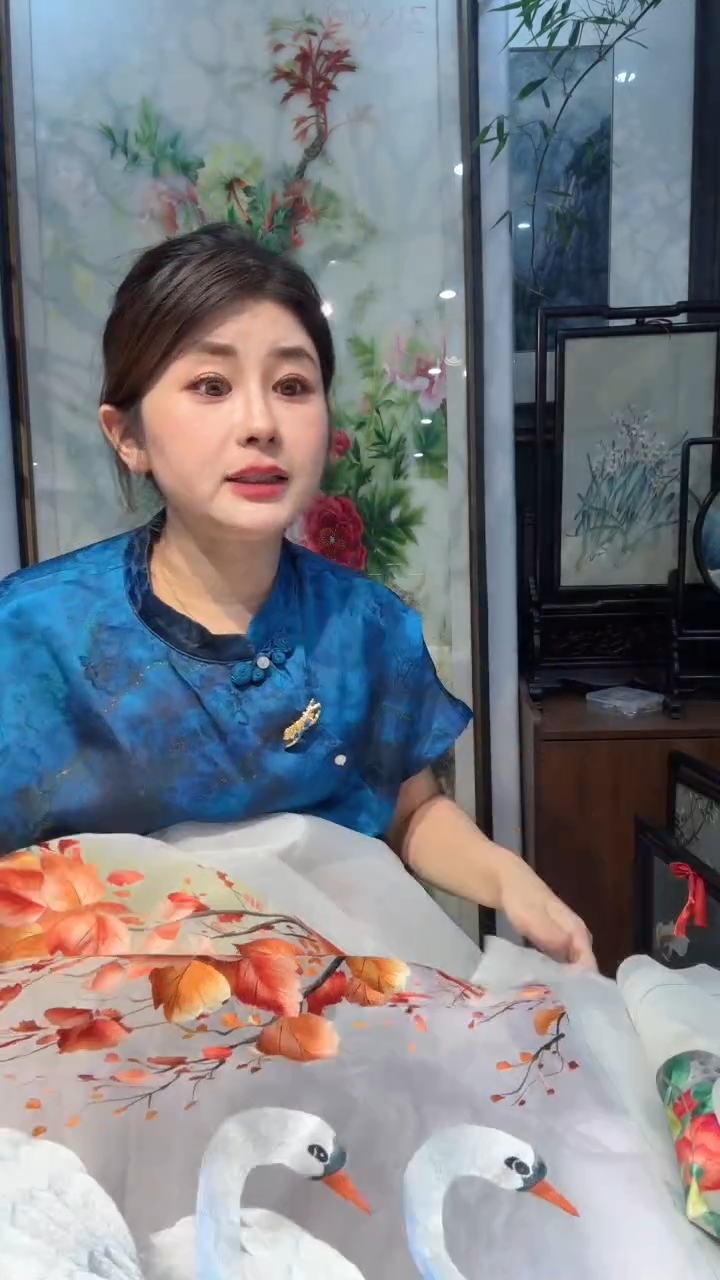 刺绣A***天非遗苏绣手工刺绣绣片天鹅蓝色