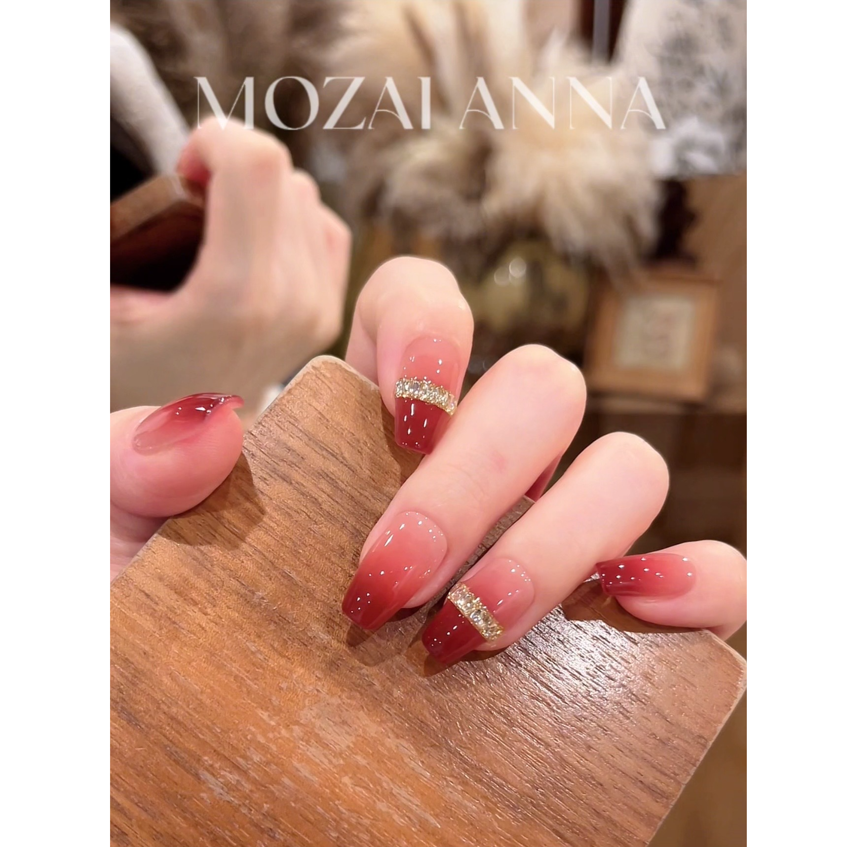 茉哉现货【秋日烟霞】纯手工定制美甲拆卸穿戴甲A5018