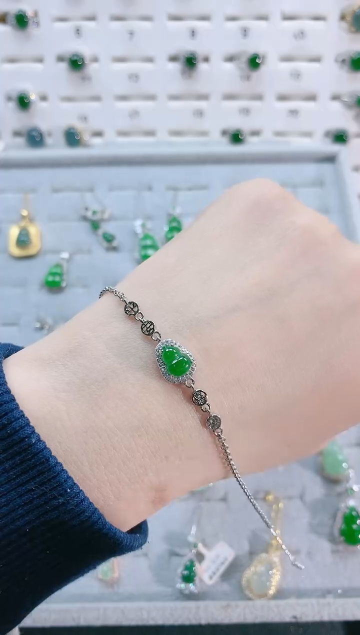 【闪购商品】翡翠手链银S925镶嵌天然翡翠