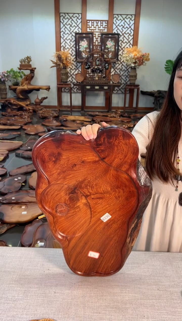 【闪购商品】大果紫檀（缅甸花梨）茶盘8330