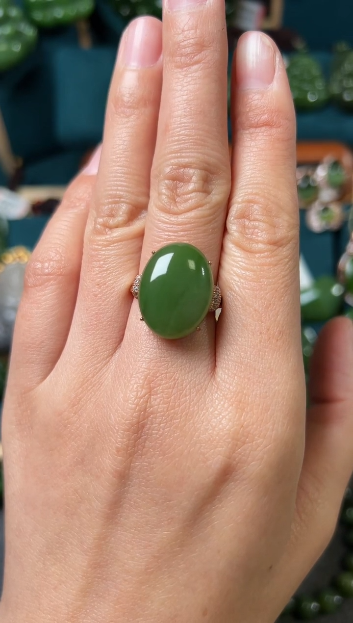 【闪购商品】和田玉（碧玉）戒指银S925镶嵌碧玉