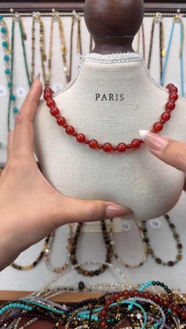 项链钛钢石英质玉红色大47厘米OT扣