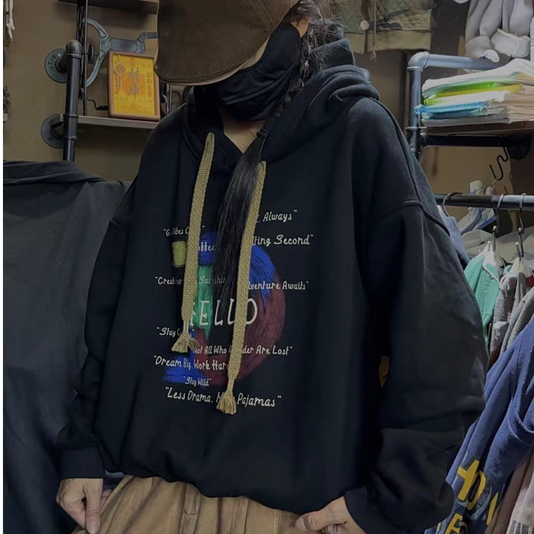 卫衣美式情侣复古连帽宽松加绒ins