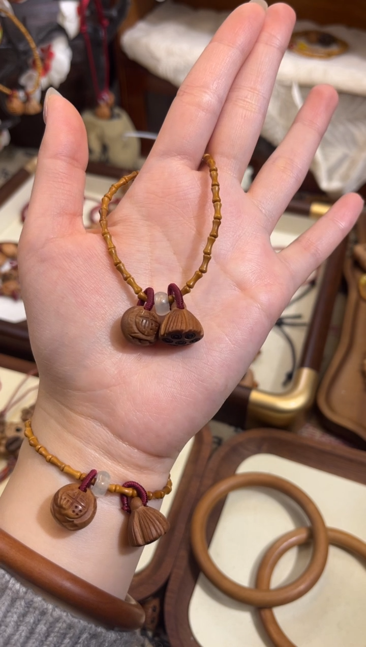 手串桃核【桃缘行】竹节「福气莲莲」桃木桃核辟、挡、驱、护 备注手围