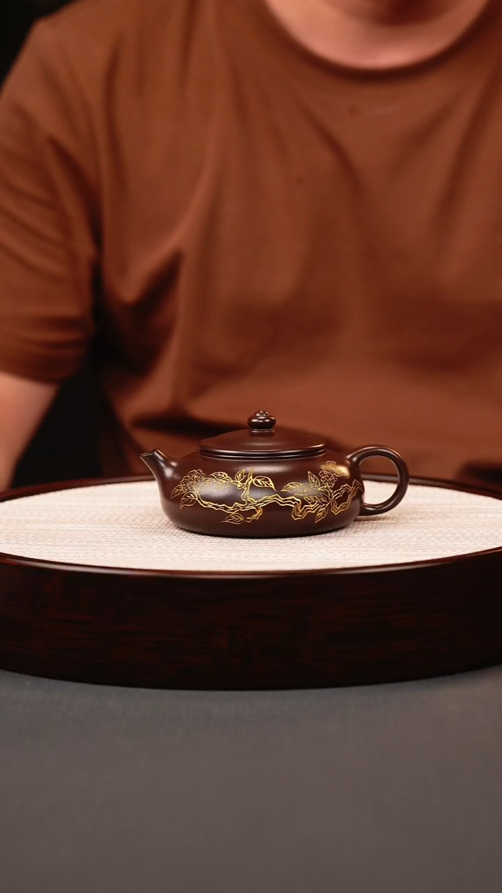 茶壶紫砂天星泥洒金寒江