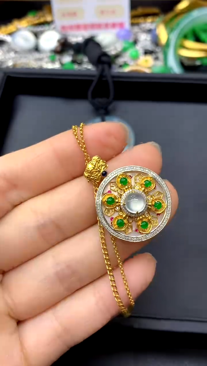 颈饰18K金镶嵌翡翠395-中国好珍宝