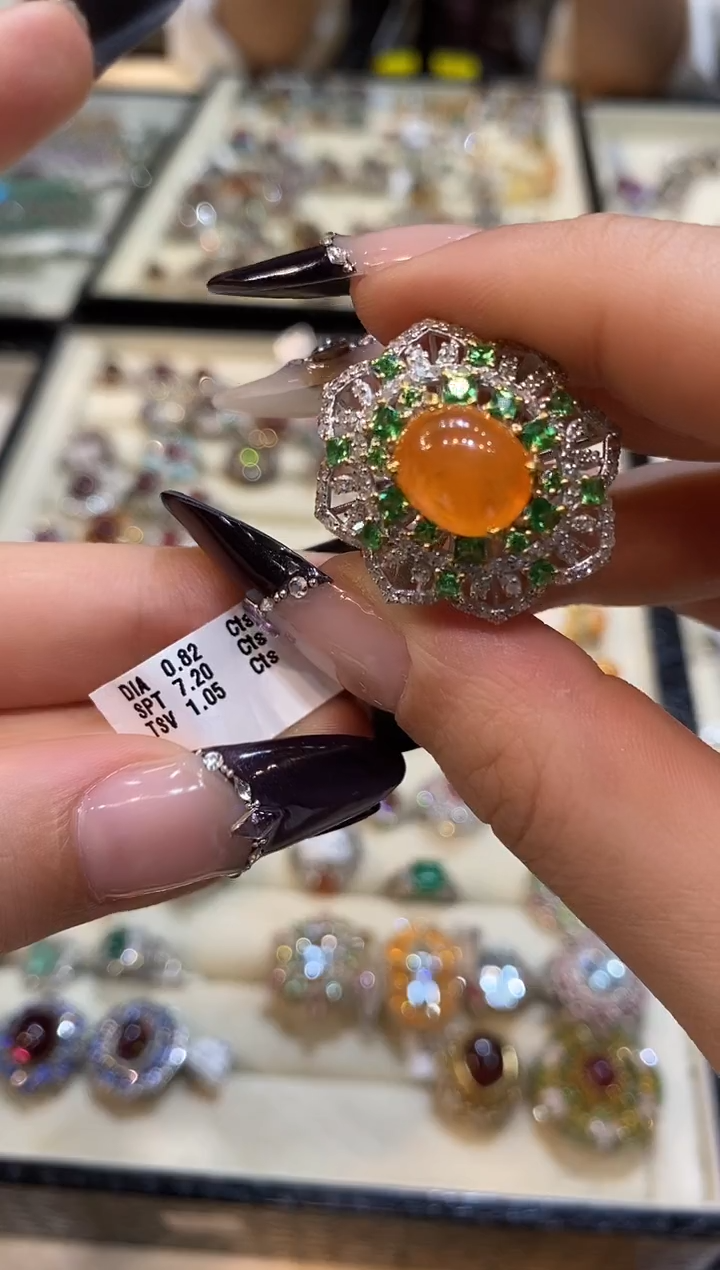 银S925镶嵌戒指定制石榴石楚楚珠宝中古甄选不退换