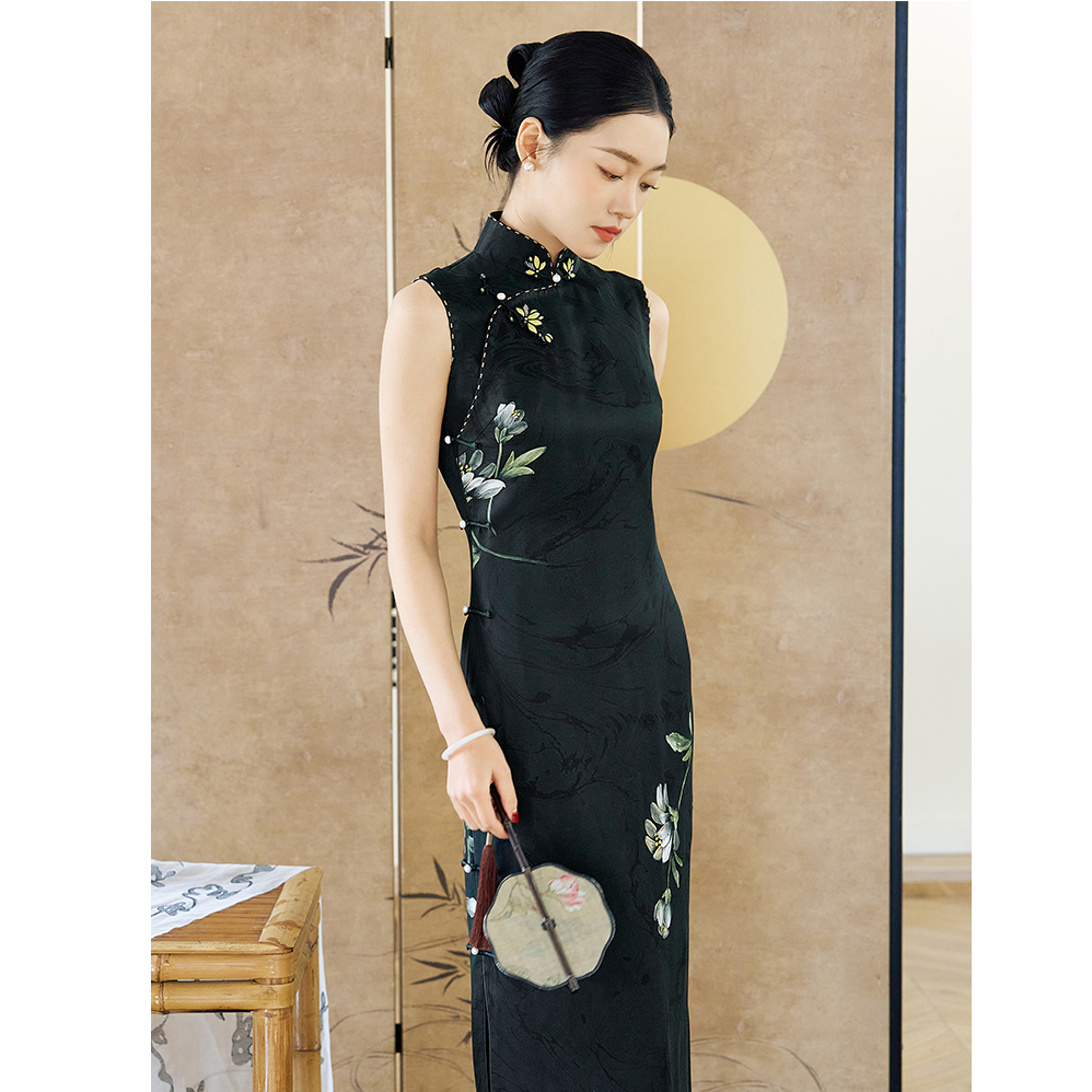 【池南春】良辰媄锦桑蚕丝香云纱全开襟古法旗袍衣长约130CM