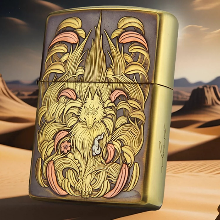 Zippo打火机铜盔甲紫铜镶嵌九尾狐二代-DY9912FD 27