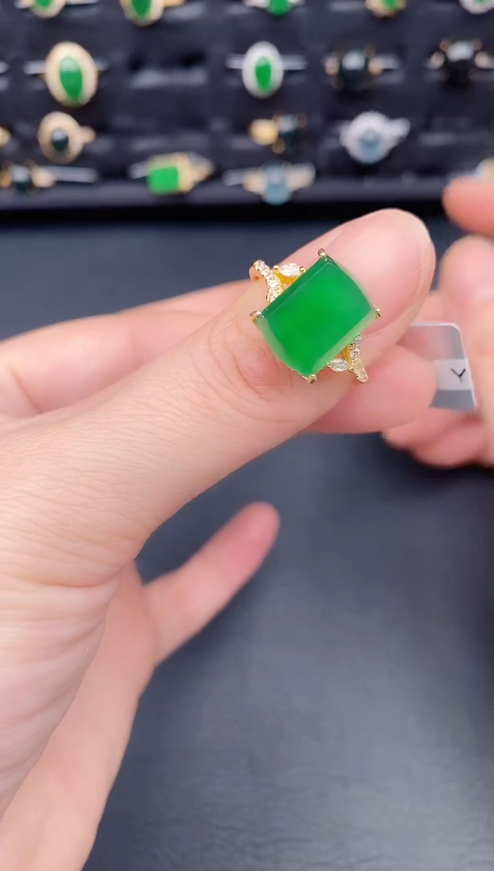 银S925镶嵌戒指翡翠天然a货翡翠159