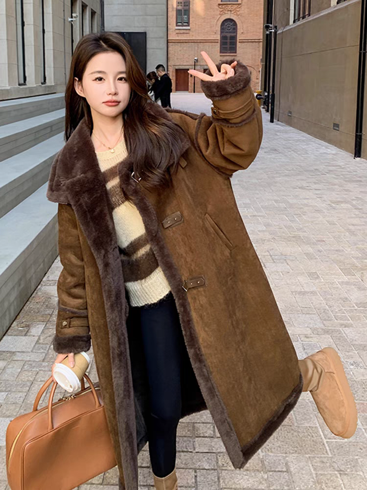 美拉德皮毛一体外套女2024冬季新款加厚(图片有色差)