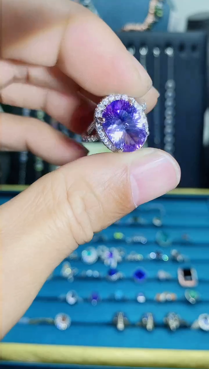 【闪购商品】烟晶戒指银S925镶嵌5555