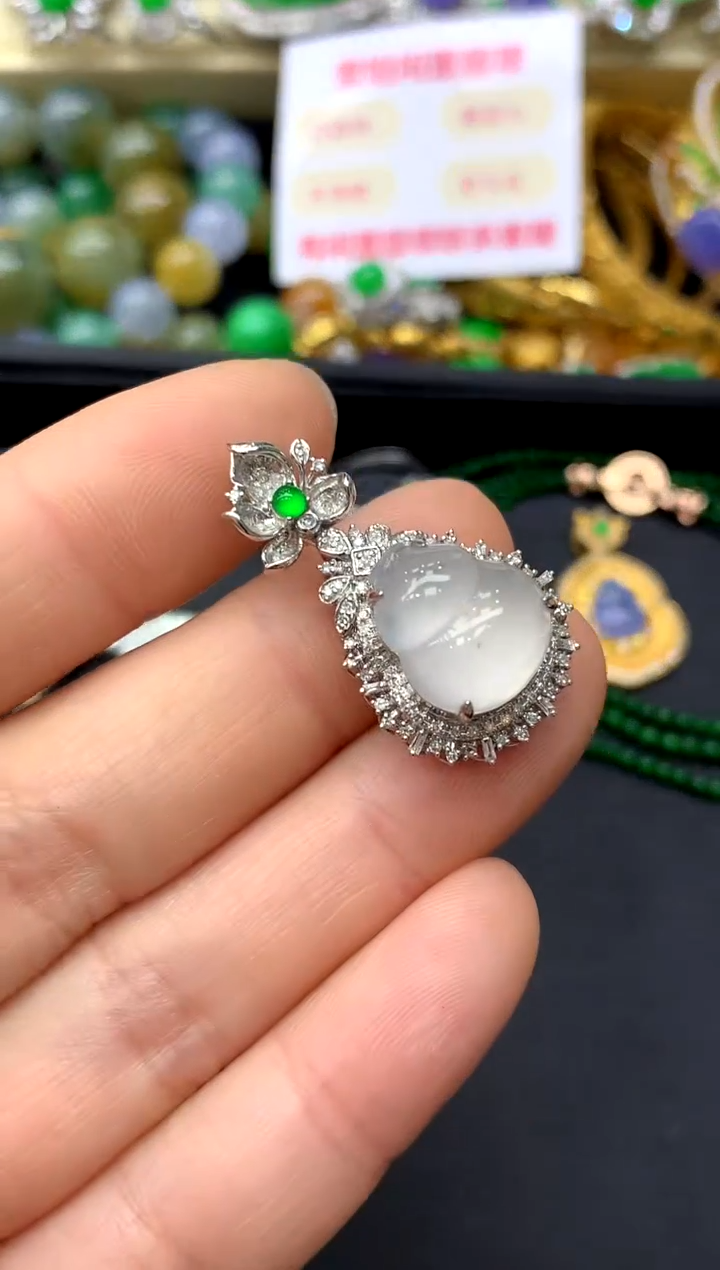 吊坠(不含链)18K金镶嵌翡翠434-中国好珍宝
