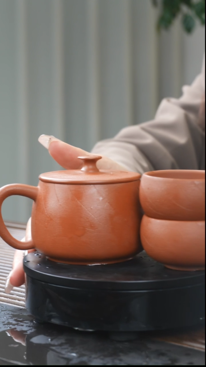 【闪购商品】建水紫陶复烧叶脉纹汉瓦+2叶脉复烧杯