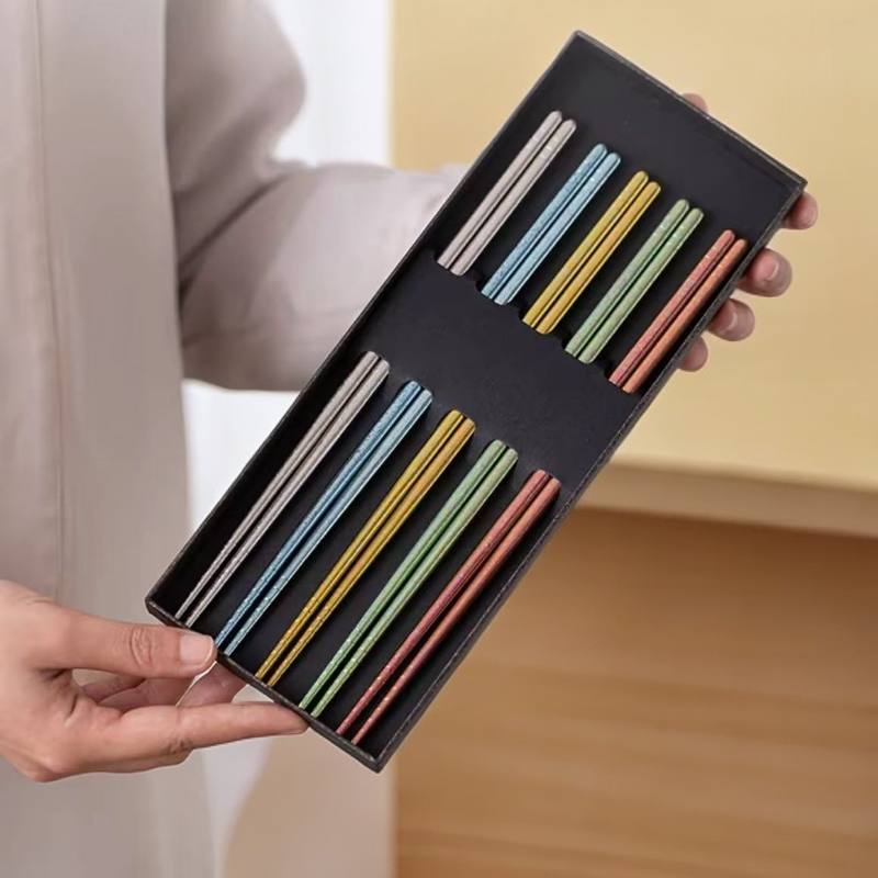 纯钛筷子五双装钛筷儿童筷防烫抗菌不发霉家用防滑筷子