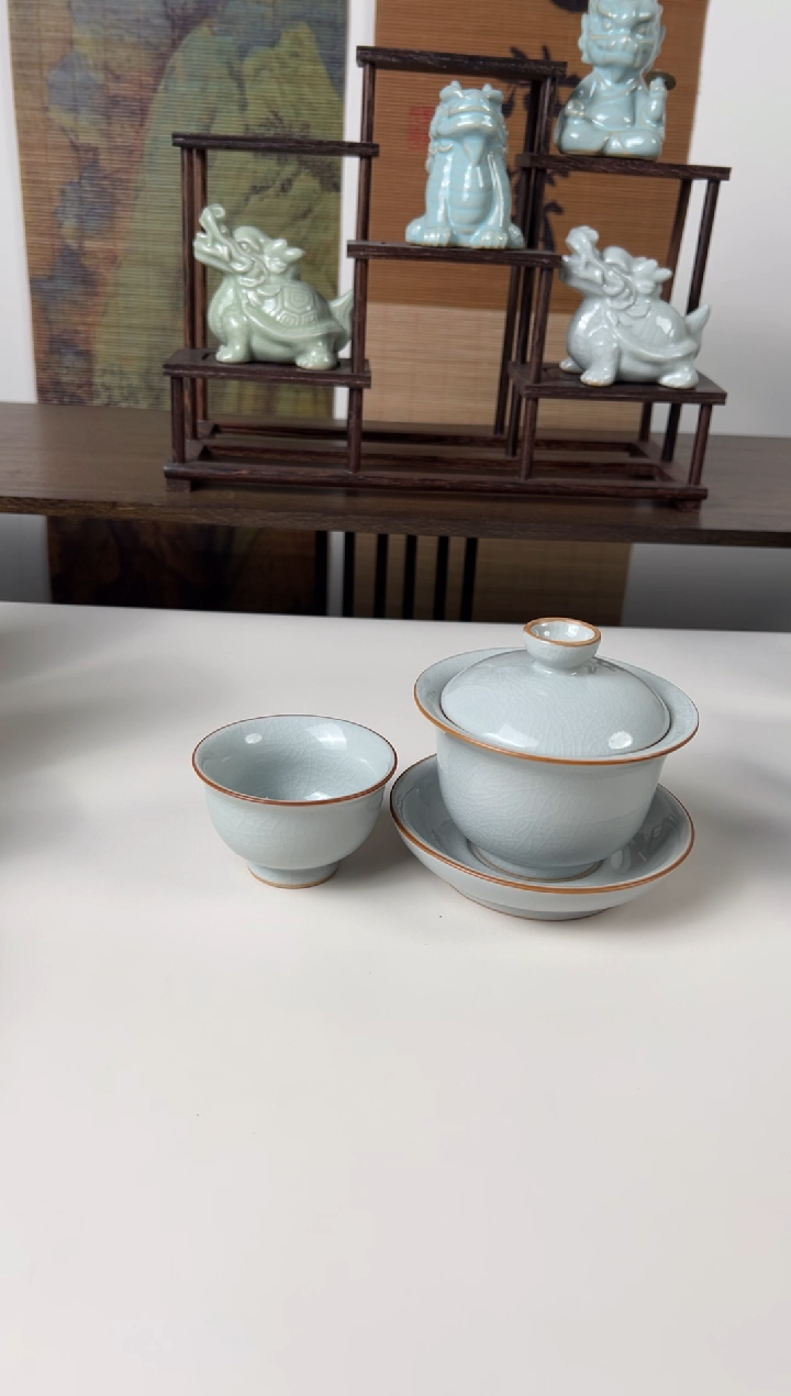 【闪购商品】杯运圈月白元宝盖碗微+月白圈足小压手微