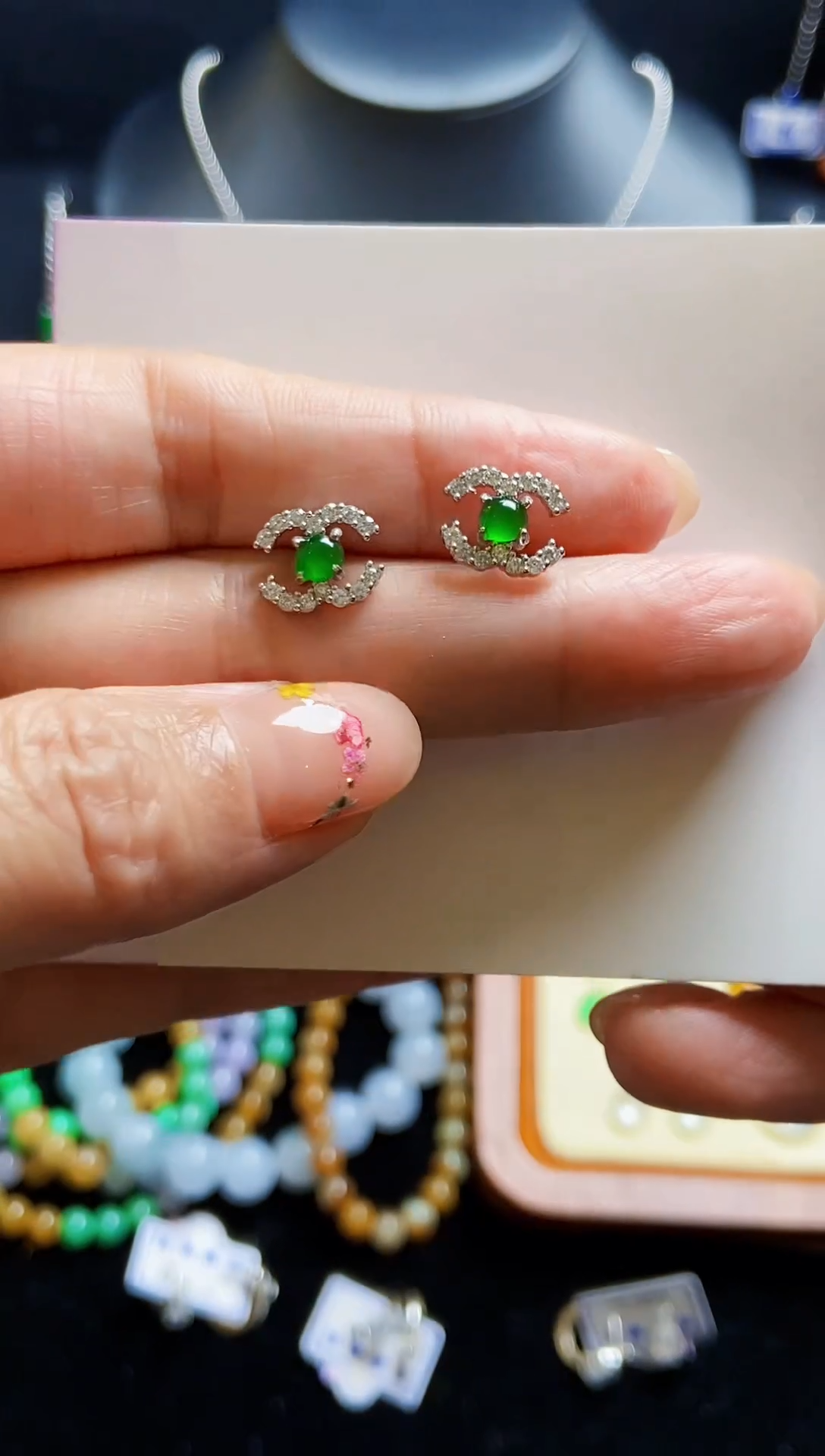 翡翠银S925镶嵌耳饰耳饰