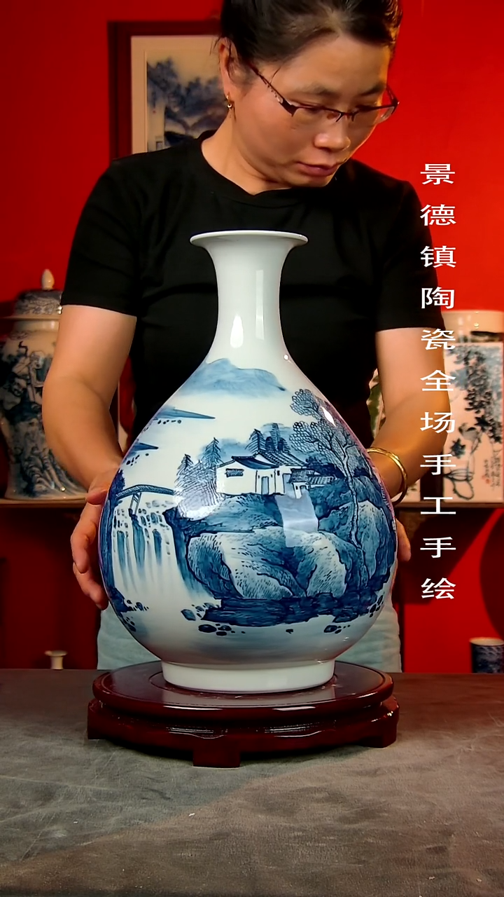 摆件景德镇陶瓷花瓶手工手绘