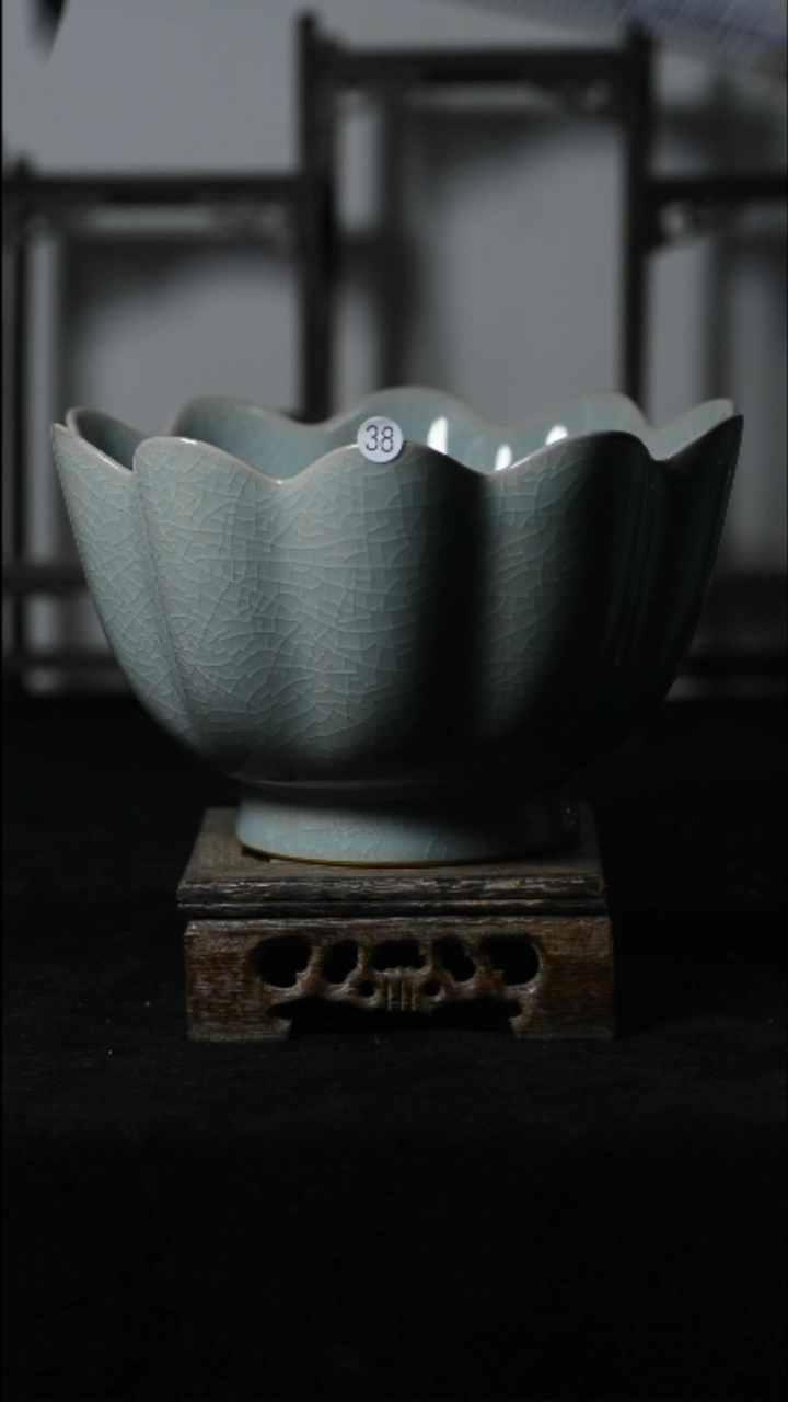 瓷38号莲花碗微瑕清凉寺汝瓷