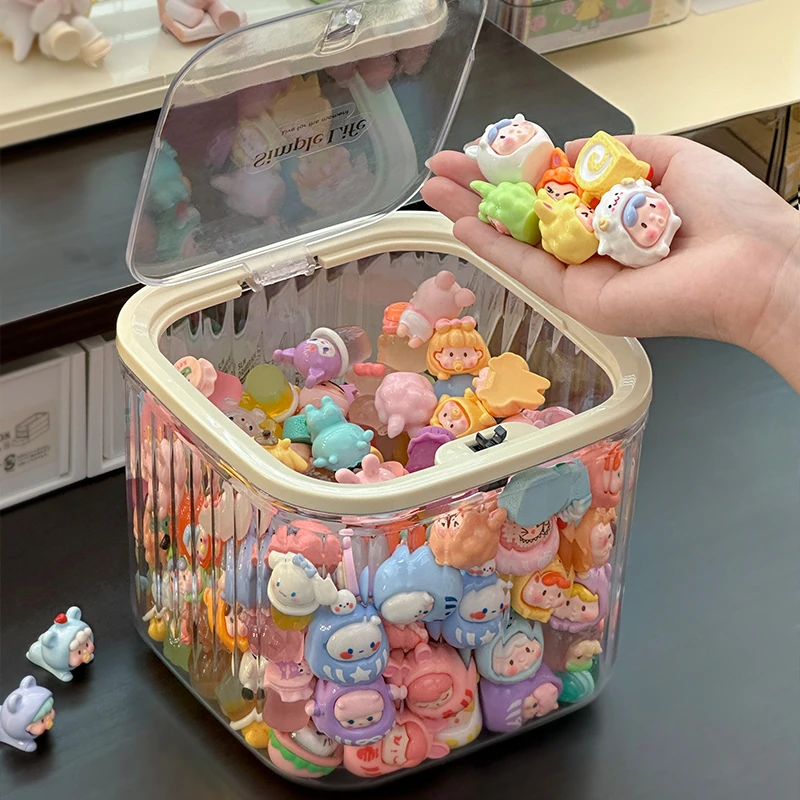 萌粒收纳罐小摆件迷你小盲盒手办展示盒透明有盖存放小玩具收纳盒