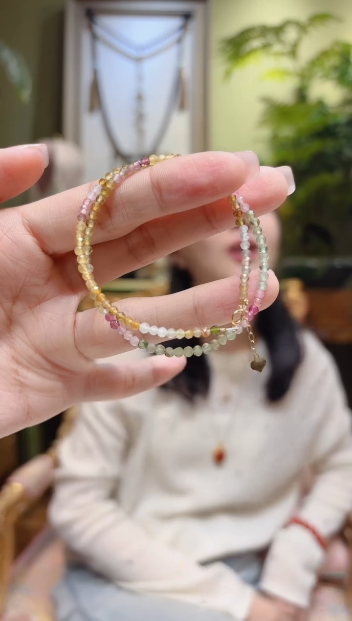 【闪购商品】碧玺手串18K金镶嵌小米珠碧玺锁骨链